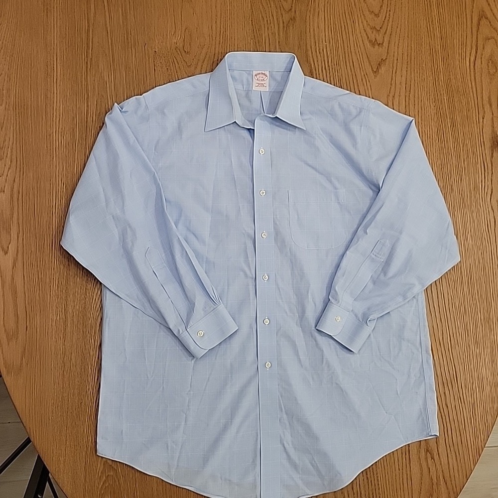 Brooks Brothers Dress Shirt Men's 17 33 Blue Glen Check Non Iron Button Up - Picture 2 of 9